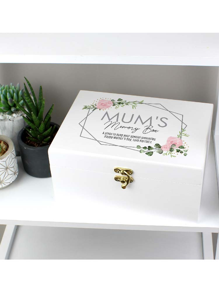 Personalised Abstract Rose White Wooden Keepsake Box