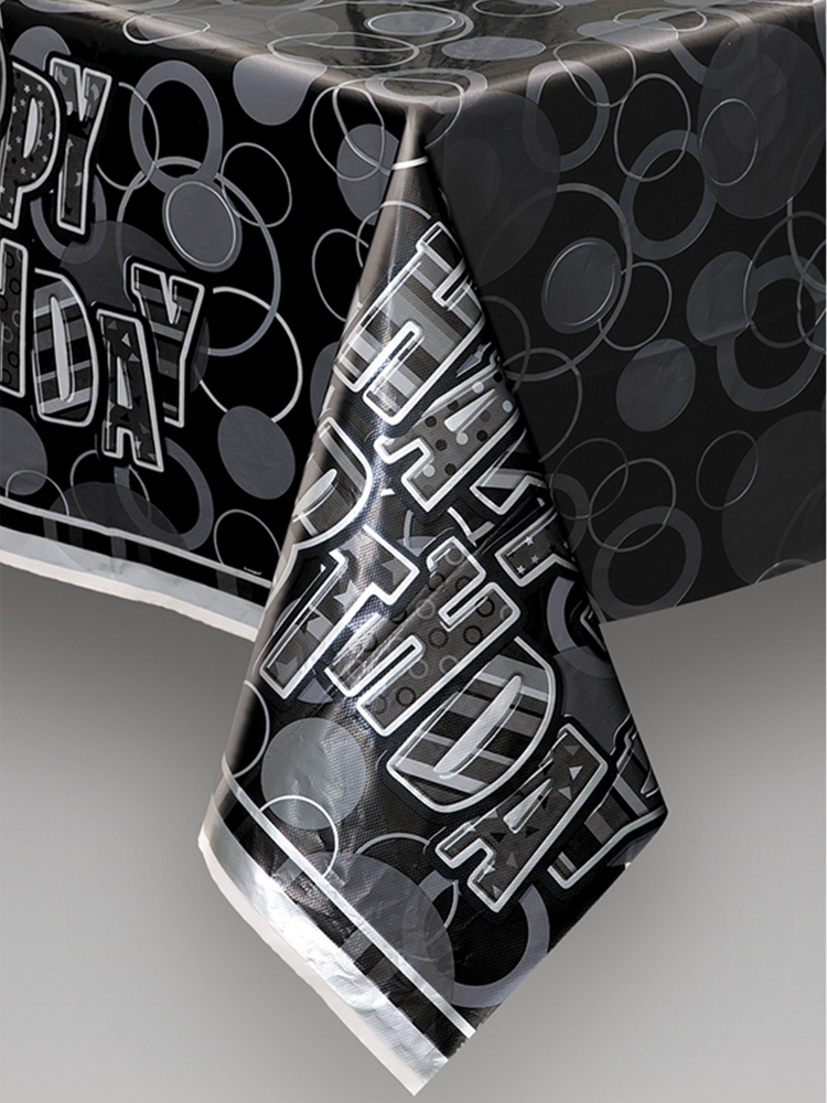 Birthday Glitz Black & Silver Plastic Printed Table cover