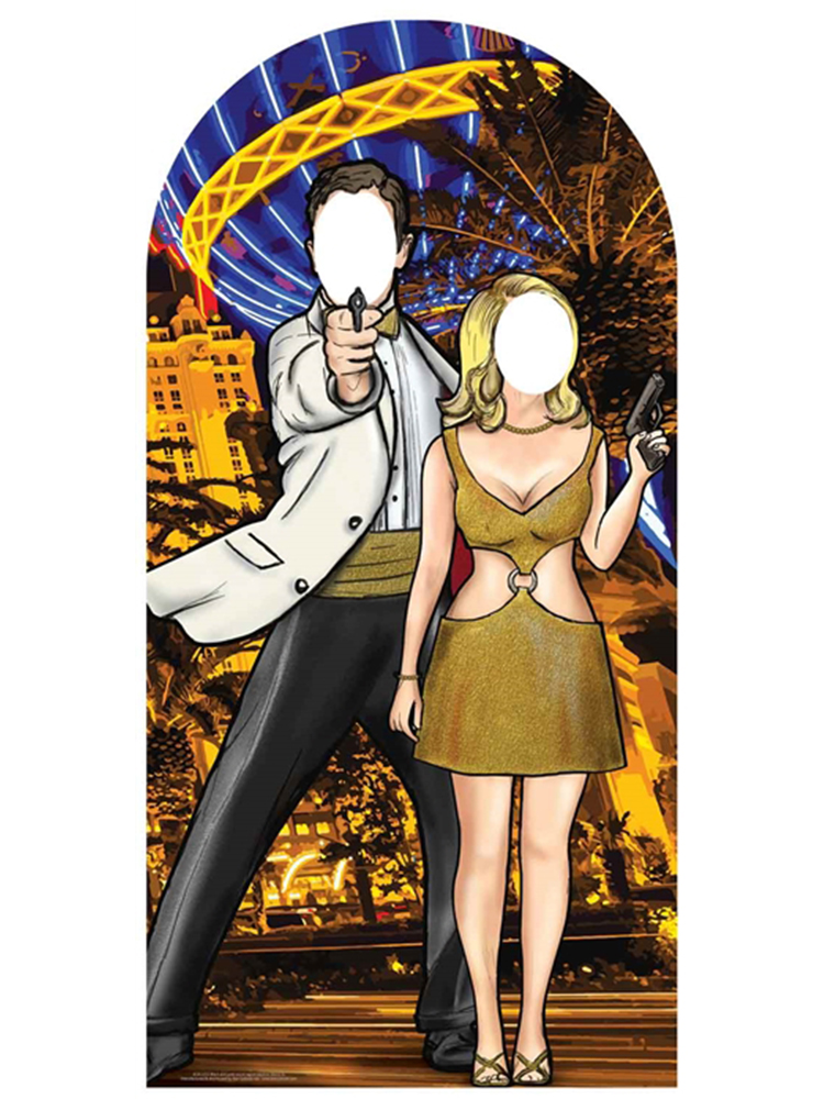 Black and Gold Secret Agent Skyline Stand-In - Cardboard Cutout