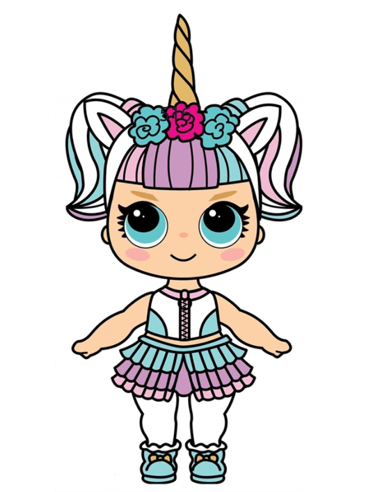 Cute Doll with Large Eyes and Unicorn Horn