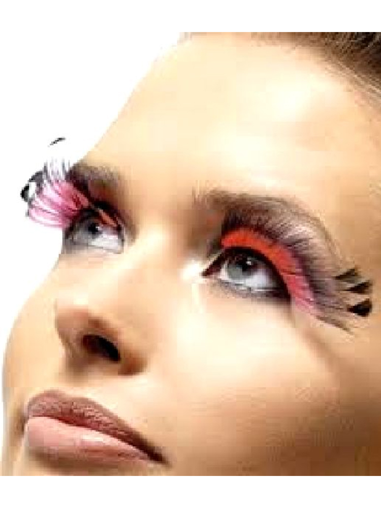 Feather Plume Eyelashes - Black and Pink - Contains Glue