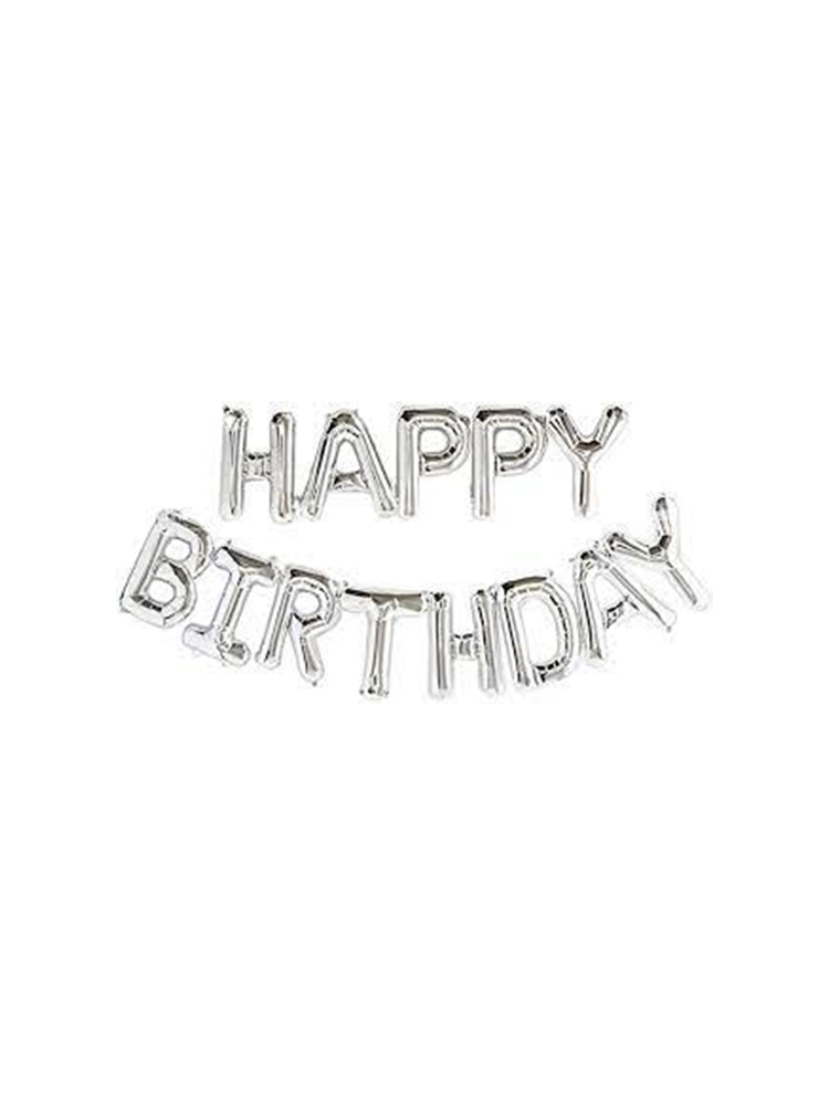 Happy Birthday Balloon Banner - Silver