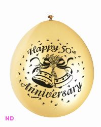 'HAPPY 50th ANNIVERSARY' 9" Latex Balloons Gold (10)