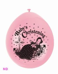 'BABY CHRISTENING' 9" Latex Balloons Pink (10)     