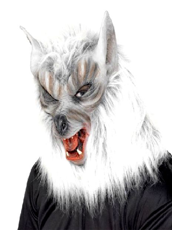Wolf Mask Silver overhead mask with fur