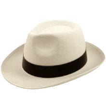 Felt Gangster Hat White with Black Band