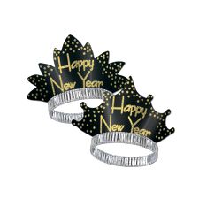 Happy New Year Sparkling Glittered Tiara - Black & Gold (25) 