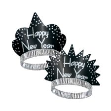 Happy New Year Sparkling Glittered Tiara - Black & Silver (25)