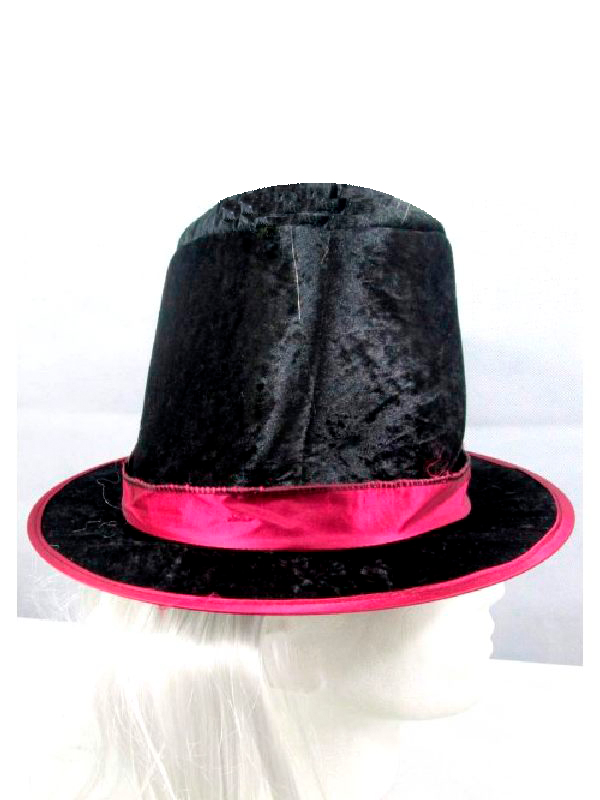 Black Top Hat with Attached Hair