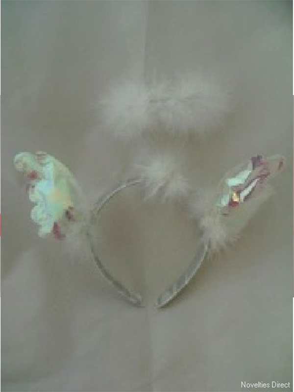 Headbopper White Furry With Iridescent Wings And Angel Halo