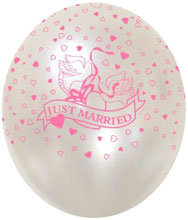 Balloons 'JUST MARRIED' Pink And See Through 12"