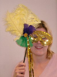 Feathered Mask Gold Sequin On Stick With Gold Streamers (1)