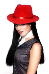 Gangster Hat Red Velour Lined