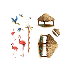 Tiki Hut and Tropical Bird Props (10 In A Pack)