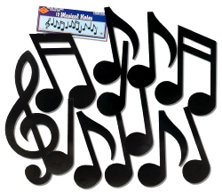 Musical Note Black Silhouettes Printed On Both Sides (12 in a pack)