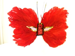 Feathered Mask Red Butterfly With Sequin Eyes And Nose (1)