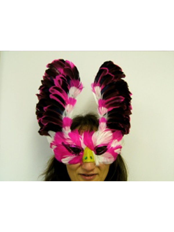 Feathered Mask Pink - White And Purple With Sequin Eyes And Nose                                                                                                                                                                                               