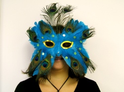 Feathered Mask Blue With Sequin Eyes With Ostrich Feather Plume (1)