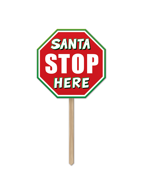 Plastic Santa Stop Here Yard Sign 12½" x 12½"