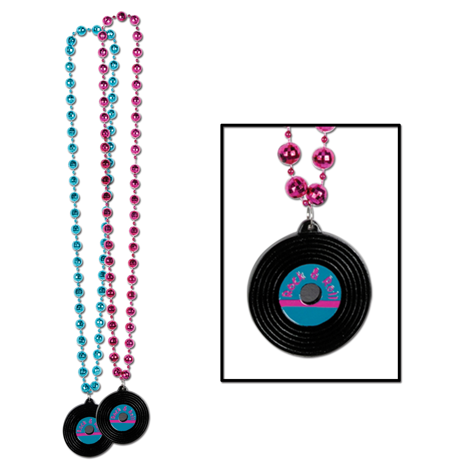 Beads with Rock & Roll Record Medallion 