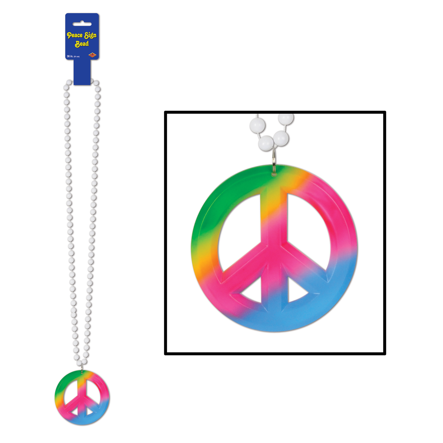 Beads with Tie-Dyed Peace Sign Medallion 
