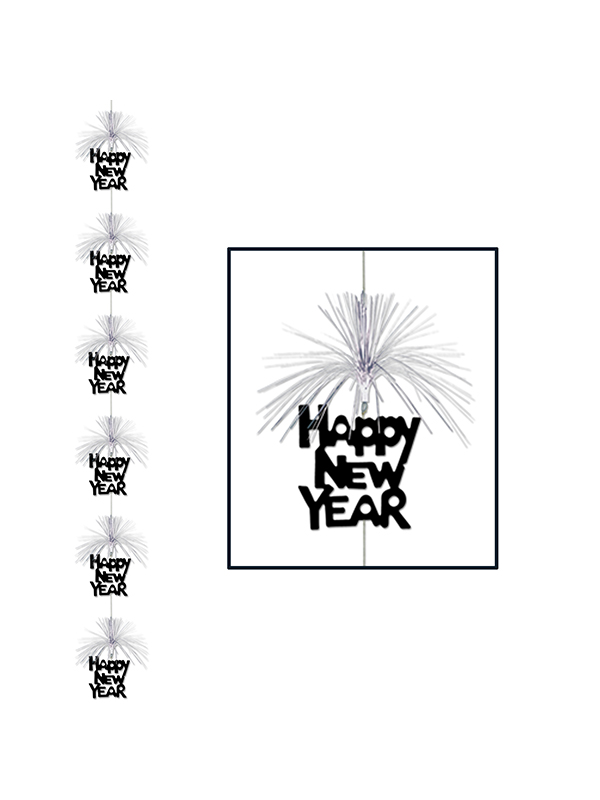 Happy New Year Firework Hanging Stringer Decoration - Black & Silver