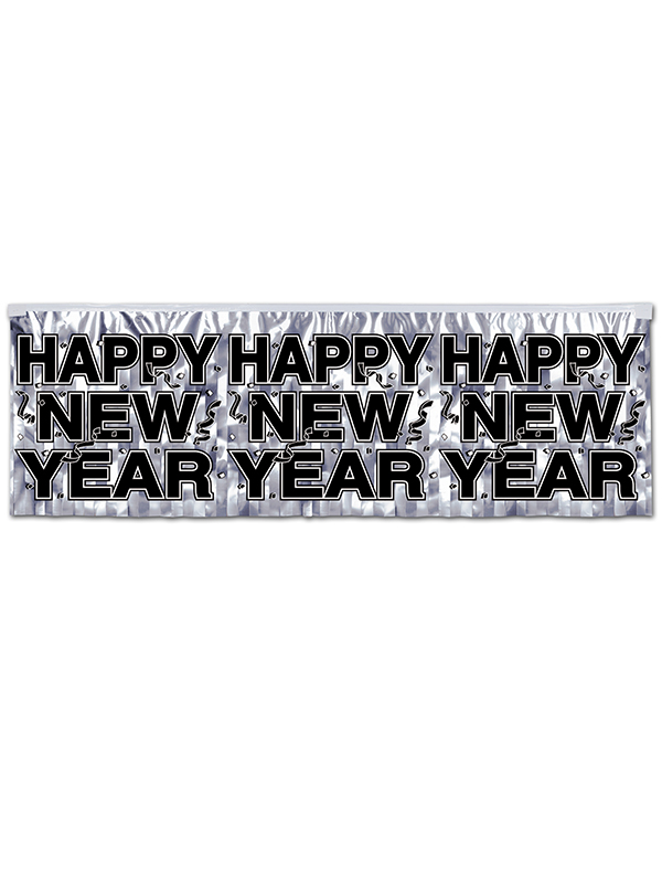 Metallic Happy New Year Fringe Banner - Silver