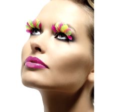 Feather Eyelashes - Neon Multi Coloured - Contains Glue