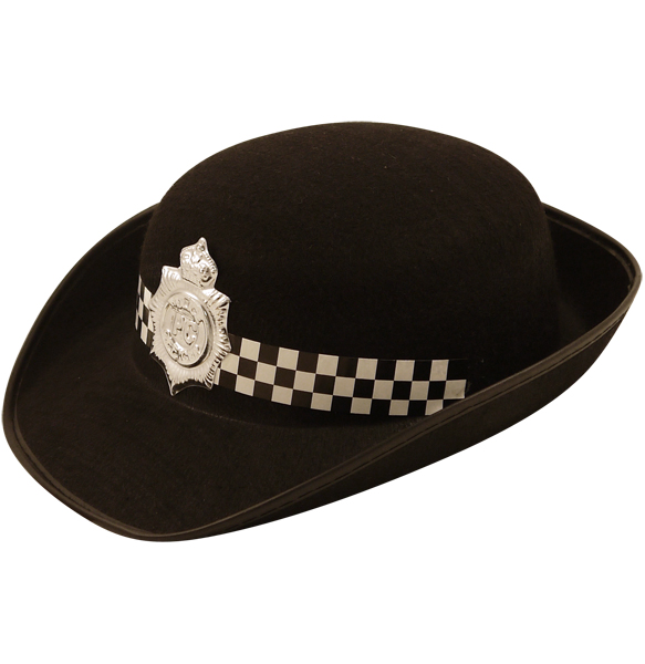 Police Woman's Black Felt Hat With Checkband And Badge (1)