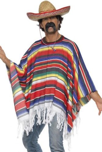 Mexican Poncho Multi Coloured Rainbow Fancy Dress Inc Full Accessories (12345)