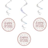 Hanging Swirls - Happy Birthday Rose Gold