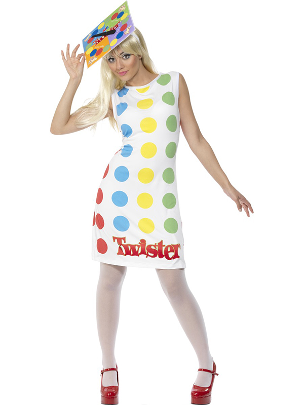Female Twister Costume, Multi-Coloured With Dress And Hat 