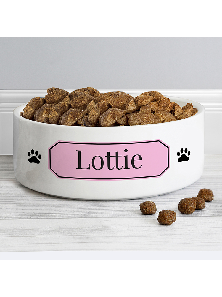 Personalised Pink Plaque 14cm Medium Pet Bowl