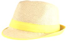 Straw Fedora Hat with Neon Yellow Trim  
