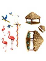 Tiki Hut and Tropical Bird Props (10 In A Pack)