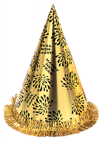 New Year Cone Hat with Tinsel Fringe - Gold