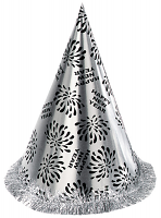 New Year Cone Hat with Tinsel Fringe - Silver