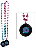 Beads with Rock & Roll Record Medallion 