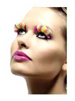 Feather Eyelashes - Neon Multi Coloured - Contains Glue