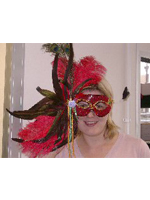 Feathered Mask Red Sequin With Full Plume Of Feathers Inclu Ostrich