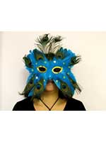 Feathered Mask Blue With Sequin Eyes With Ostrich Feather Plume (1)