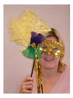 Feathered Mask Gold Sequin On Stick With Gold Streamers (1)