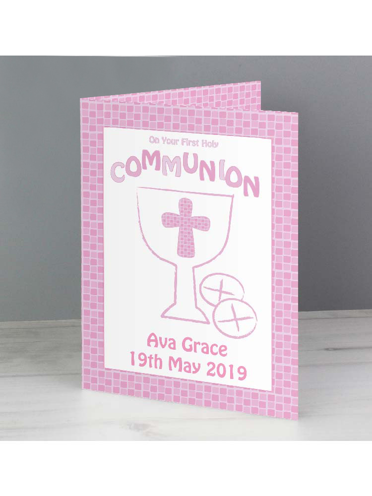 Personalised First Holy Communion Card Pink