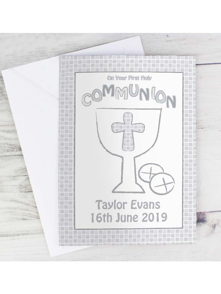 Personalised First Holy Communion Card Grey