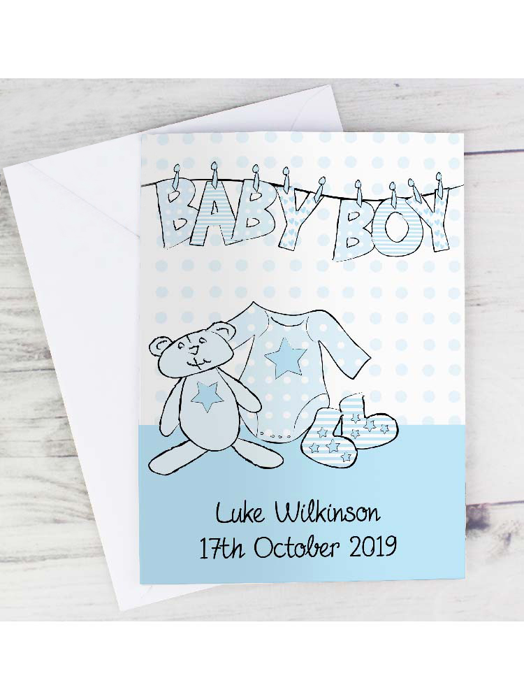 Personalised Baby Boy Washing Line Card