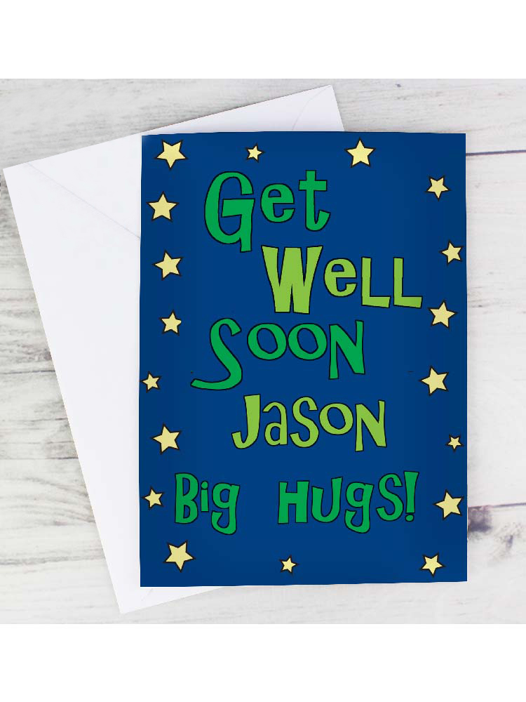 Personalised Get Well Blue Stars Card