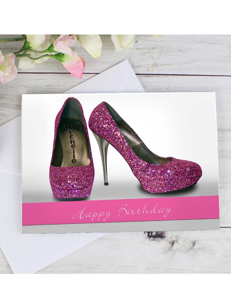 Personalised Sparkly Pink Shoes Card