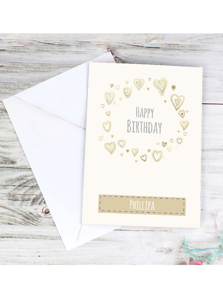 Personalised Gold Hearts Card