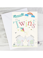 Personalised Hessian Elephant Twins Card