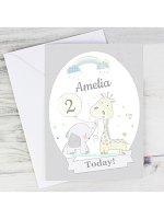 Personalised Hessian Giraffe & Elephant Card